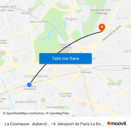 La Courneuve - Aubervilliers to Aéroport de Paris-Le Bourget map