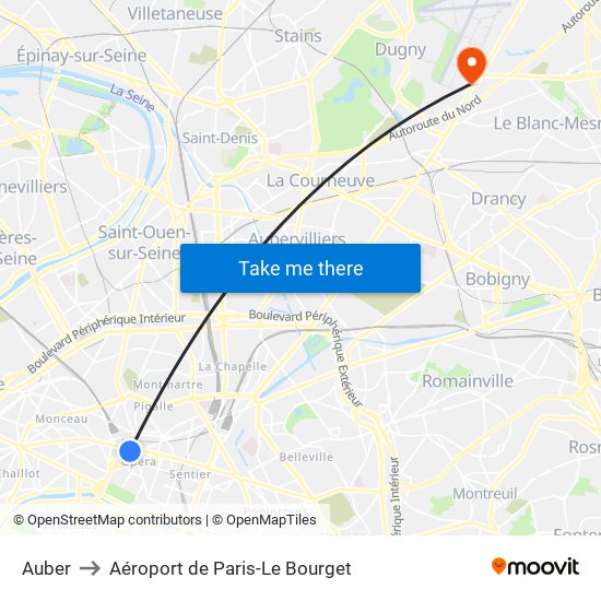 Auber to Aéroport de Paris-Le Bourget map