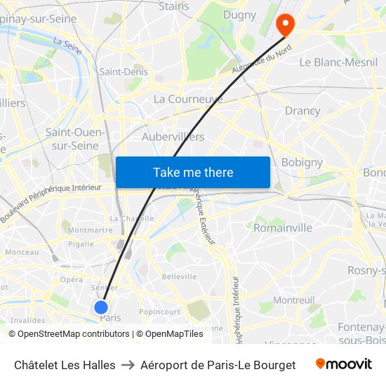 Châtelet Les Halles to Aéroport de Paris-Le Bourget map