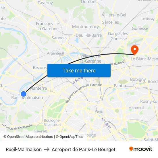 Rueil-Malmaison to Aéroport de Paris-Le Bourget map