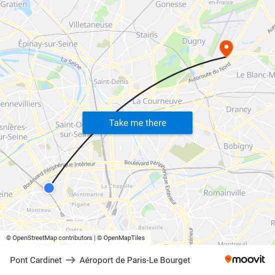 Pont Cardinet to Aéroport de Paris-Le Bourget map