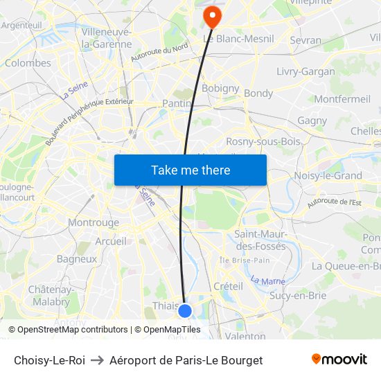 Choisy-Le-Roi to Aéroport de Paris-Le Bourget map