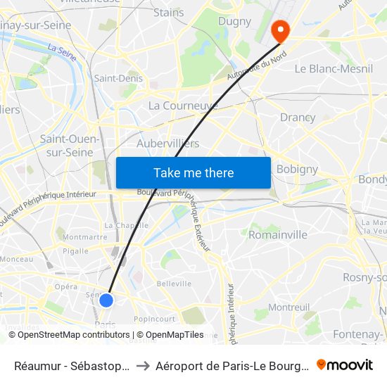 Réaumur - Sébastopol to Aéroport de Paris-Le Bourget map