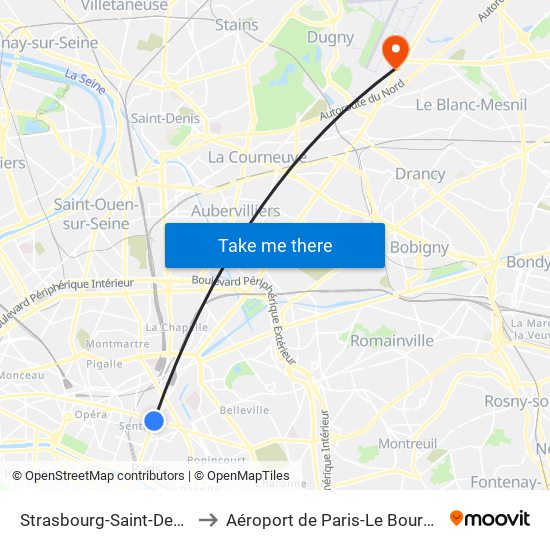 Strasbourg-Saint-Denis to Aéroport de Paris-Le Bourget map