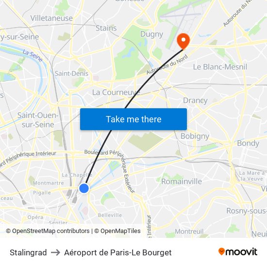 Stalingrad to Aéroport de Paris-Le Bourget map