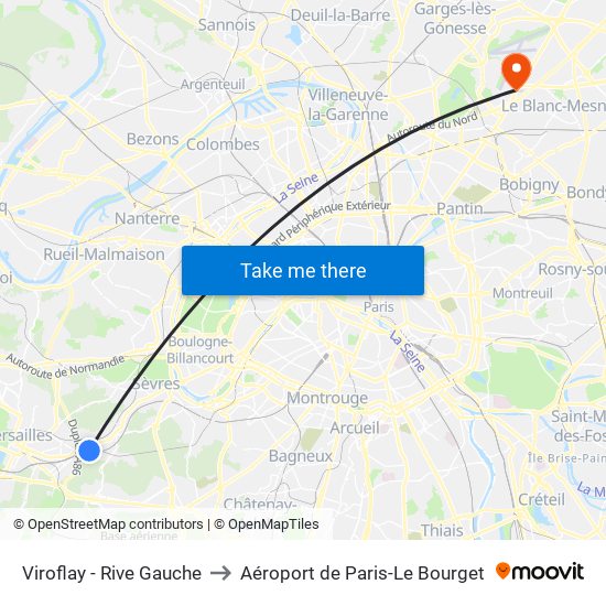 Viroflay - Rive Gauche to Aéroport de Paris-Le Bourget map