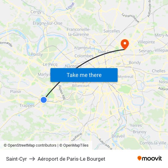 Saint-Cyr to Aéroport de Paris-Le Bourget map