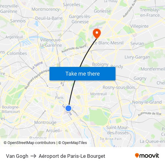 Van Gogh to Aéroport de Paris-Le Bourget map