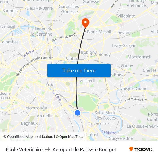 École Vétérinaire to Aéroport de Paris-Le Bourget map