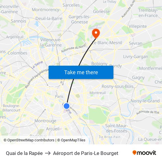 Quai de la Rapée to Aéroport de Paris-Le Bourget map