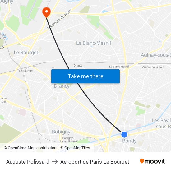 Auguste Polissard to Aéroport de Paris-Le Bourget map