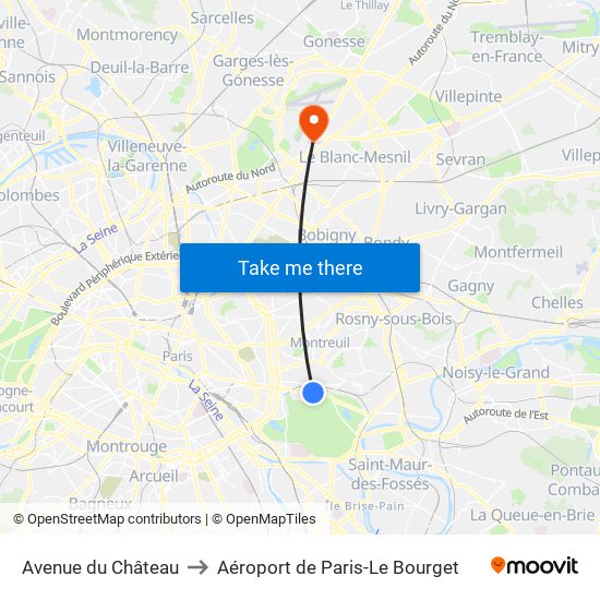 Avenue du Château to Aéroport de Paris-Le Bourget map
