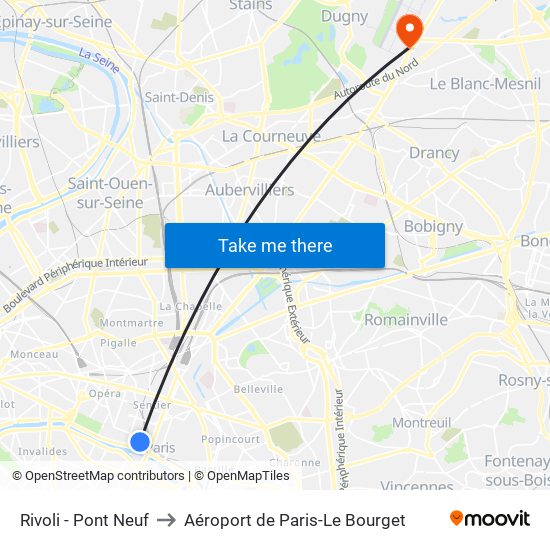 Rivoli - Pont Neuf to Aéroport de Paris-Le Bourget map