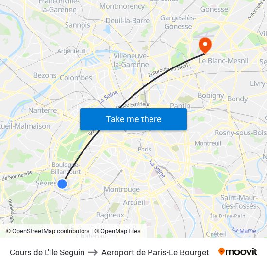 Cours de L'Ile Seguin to Aéroport de Paris-Le Bourget map