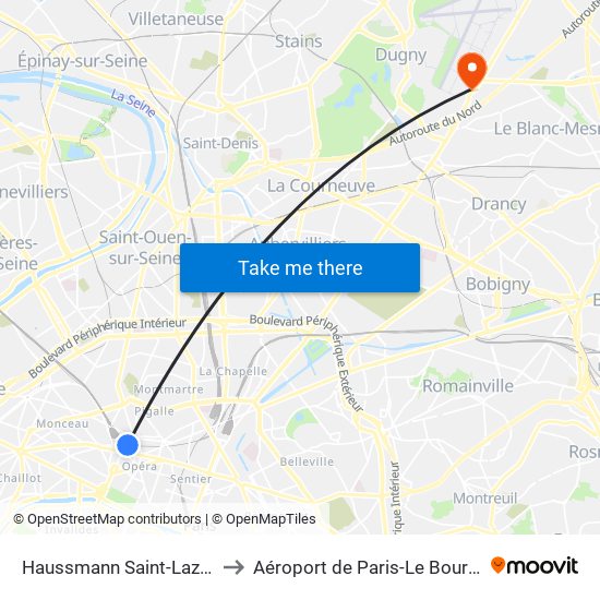 Haussmann Saint-Lazare to Aéroport de Paris-Le Bourget map