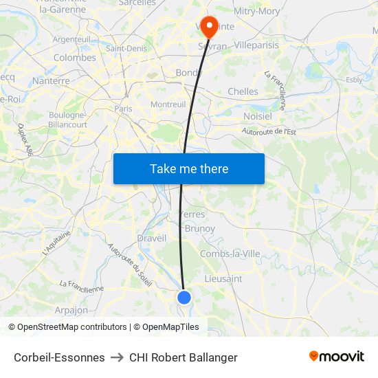 Corbeil-Essonnes to CHI Robert Ballanger map