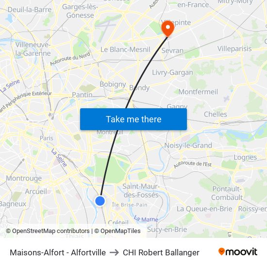 Maisons-Alfort - Alfortville to CHI Robert Ballanger map