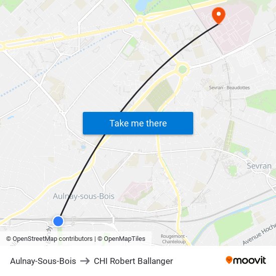 Aulnay-Sous-Bois to CHI Robert Ballanger map