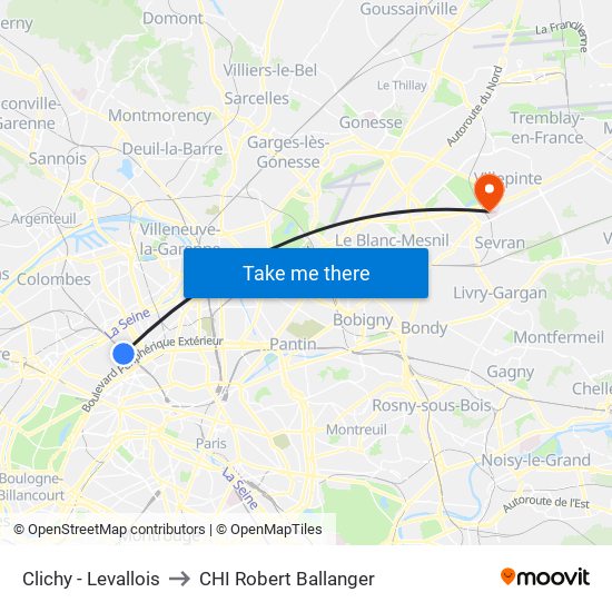 Clichy - Levallois to CHI Robert Ballanger map