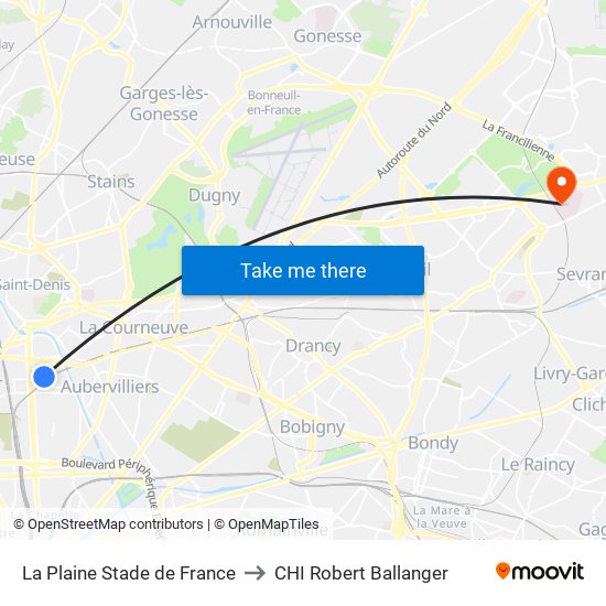 La Plaine Stade de France to CHI Robert Ballanger map