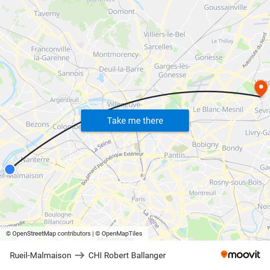 Rueil-Malmaison to CHI Robert Ballanger map