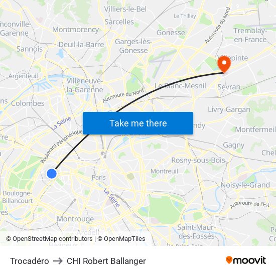 Trocadéro to CHI Robert Ballanger map