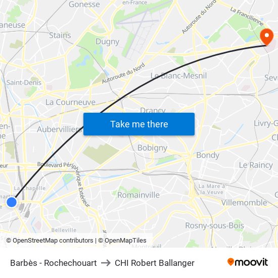 Barbès - Rochechouart to CHI Robert Ballanger map