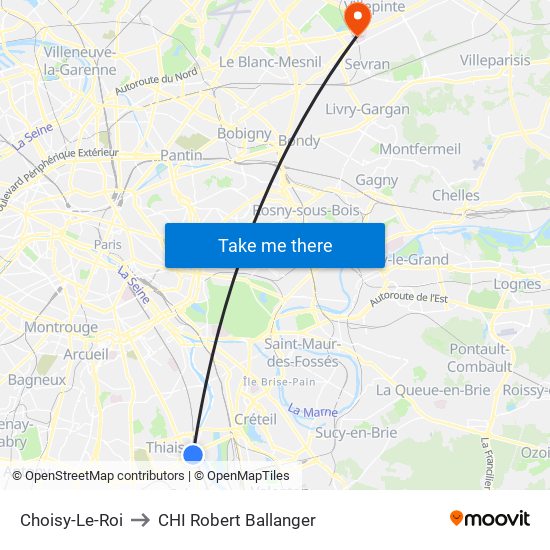 Choisy-Le-Roi to CHI Robert Ballanger map