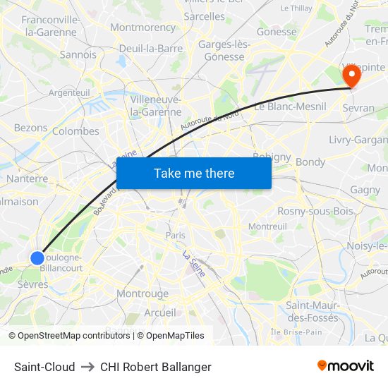 Saint-Cloud to CHI Robert Ballanger map