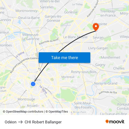 Odéon to CHI Robert Ballanger map