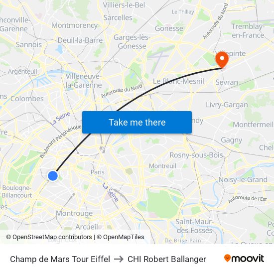 Champ de Mars Tour Eiffel to CHI Robert Ballanger map
