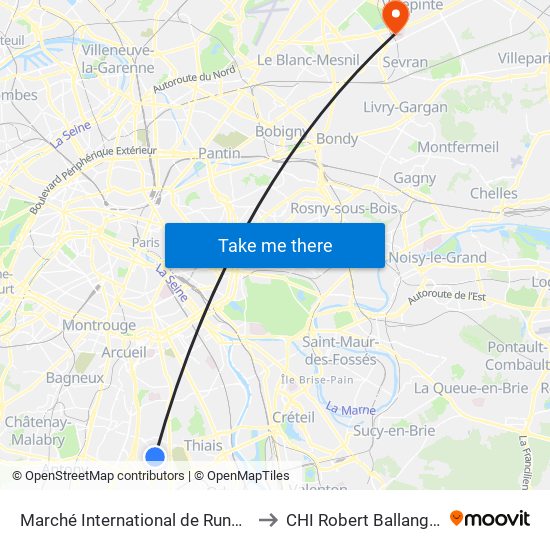 Marché International de Rungis to CHI Robert Ballanger map