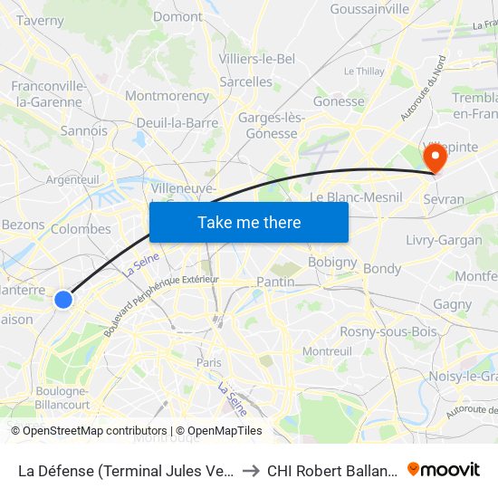 La Défense (Terminal Jules Verne) to CHI Robert Ballanger map
