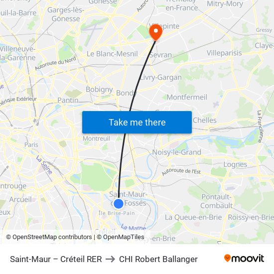 Saint-Maur – Créteil RER to CHI Robert Ballanger map