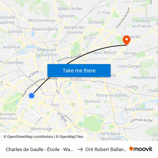 Charles de Gaulle - Étoile - Wagram to CHI Robert Ballanger map