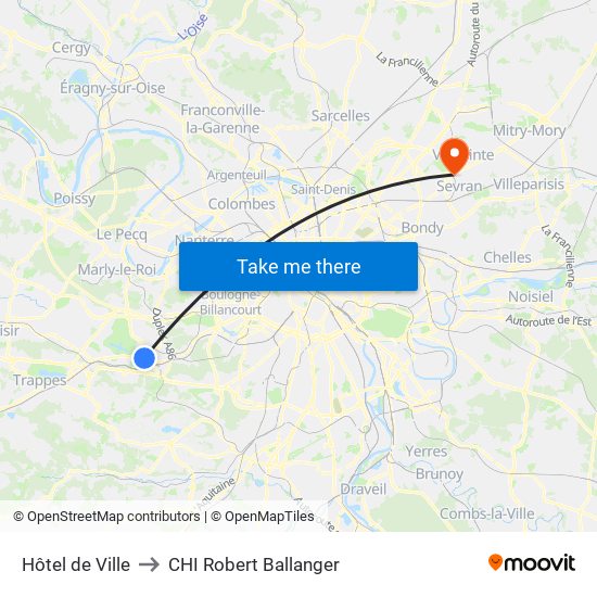 Hôtel de Ville to CHI Robert Ballanger map