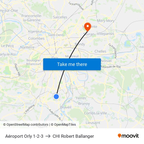 Aéroport Orly 1-2-3 to CHI Robert Ballanger map