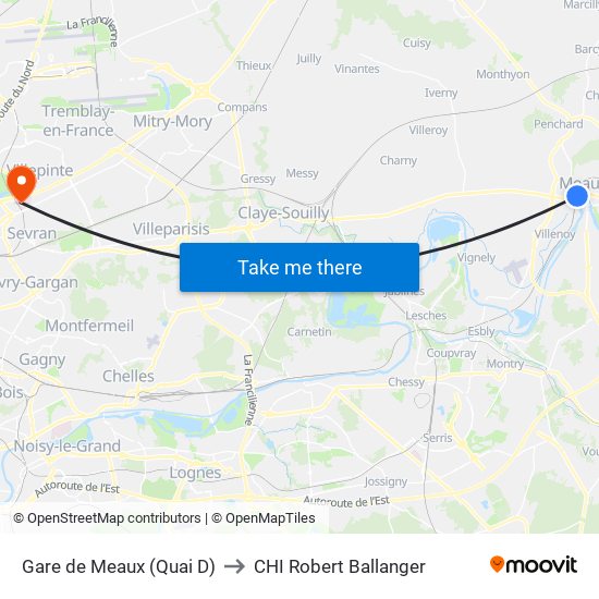 Gare de Meaux (Quai D) to CHI Robert Ballanger map
