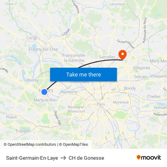 Saint-Germain-En-Laye to CH de Gonesse map