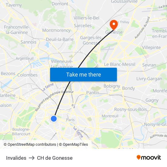 Invalides to CH de Gonesse map