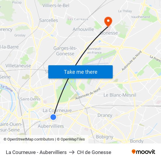 La Courneuve - Aubervilliers to CH de Gonesse map