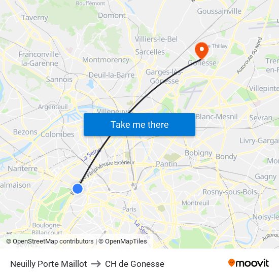 Neuilly Porte Maillot to CH de Gonesse map