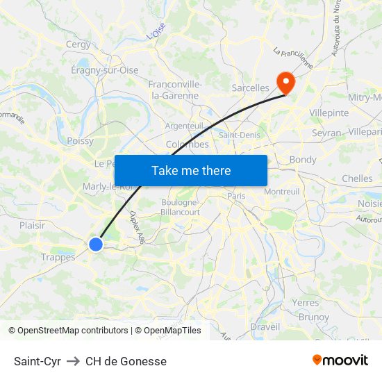 Saint-Cyr to CH de Gonesse map