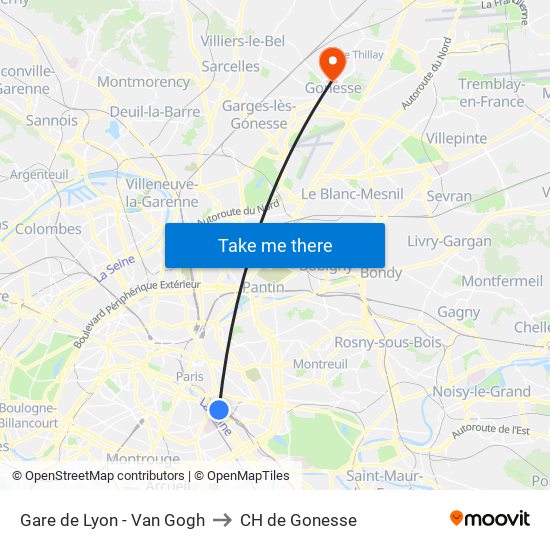 Gare de Lyon - Van Gogh to CH de Gonesse map