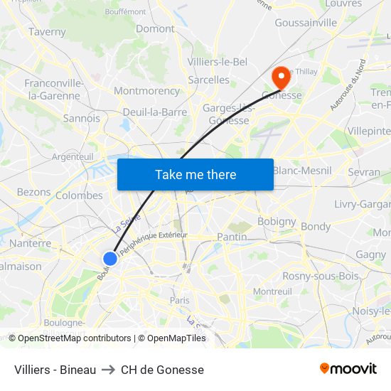 Villiers - Bineau to CH de Gonesse map