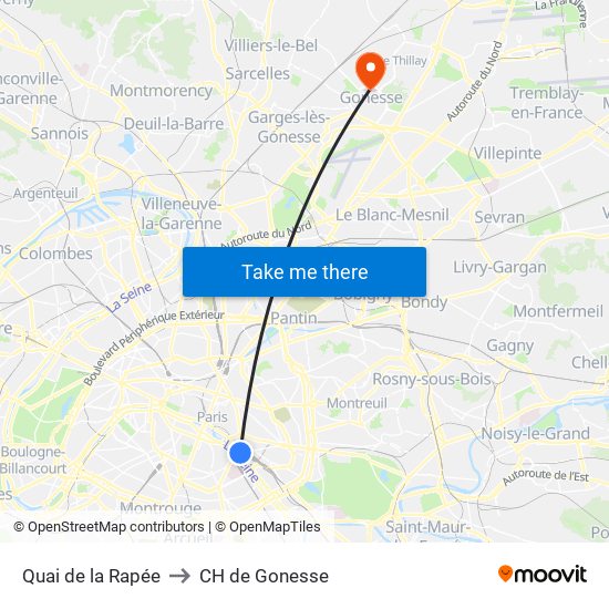 Quai de la Rapée to CH de Gonesse map