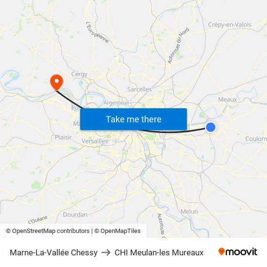 Marne-La-Vallée Chessy to CHI Meulan-les Mureaux map
