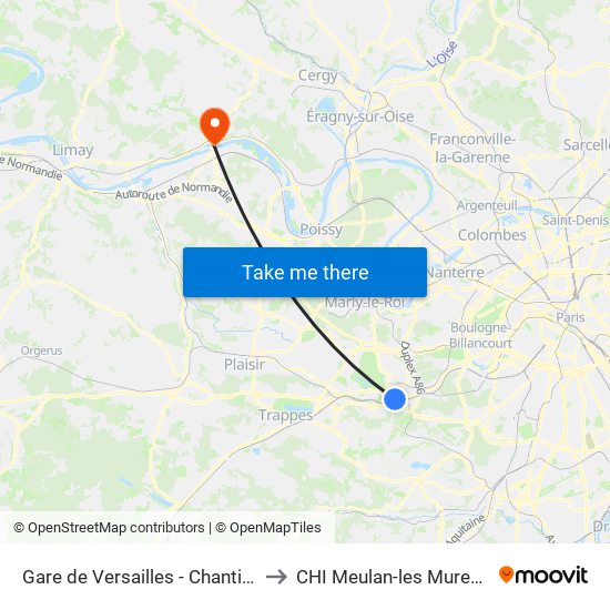 Gare de Versailles - Chantiers to CHI Meulan-les Mureaux map