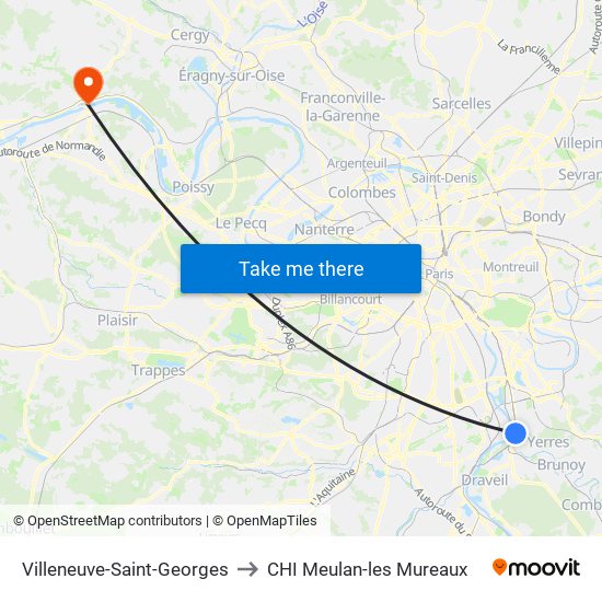 Villeneuve-Saint-Georges to CHI Meulan-les Mureaux map