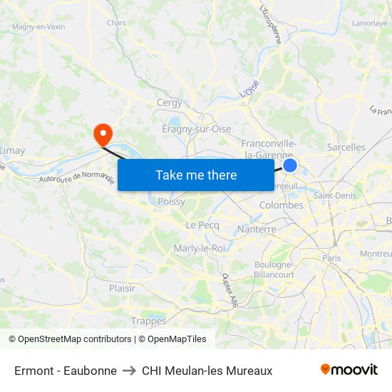 Ermont - Eaubonne to CHI Meulan-les Mureaux map